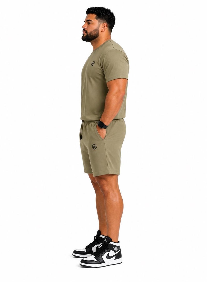 Prima Ace Men's Set Top & Short Lifestyle Premium Khaki Green - Image 4