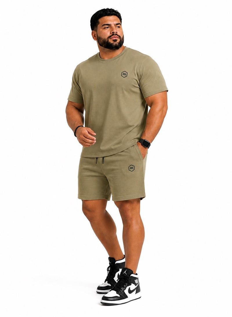Prima Ace Men's Set Top & Short Lifestyle Premium Khaki Green - Image 1