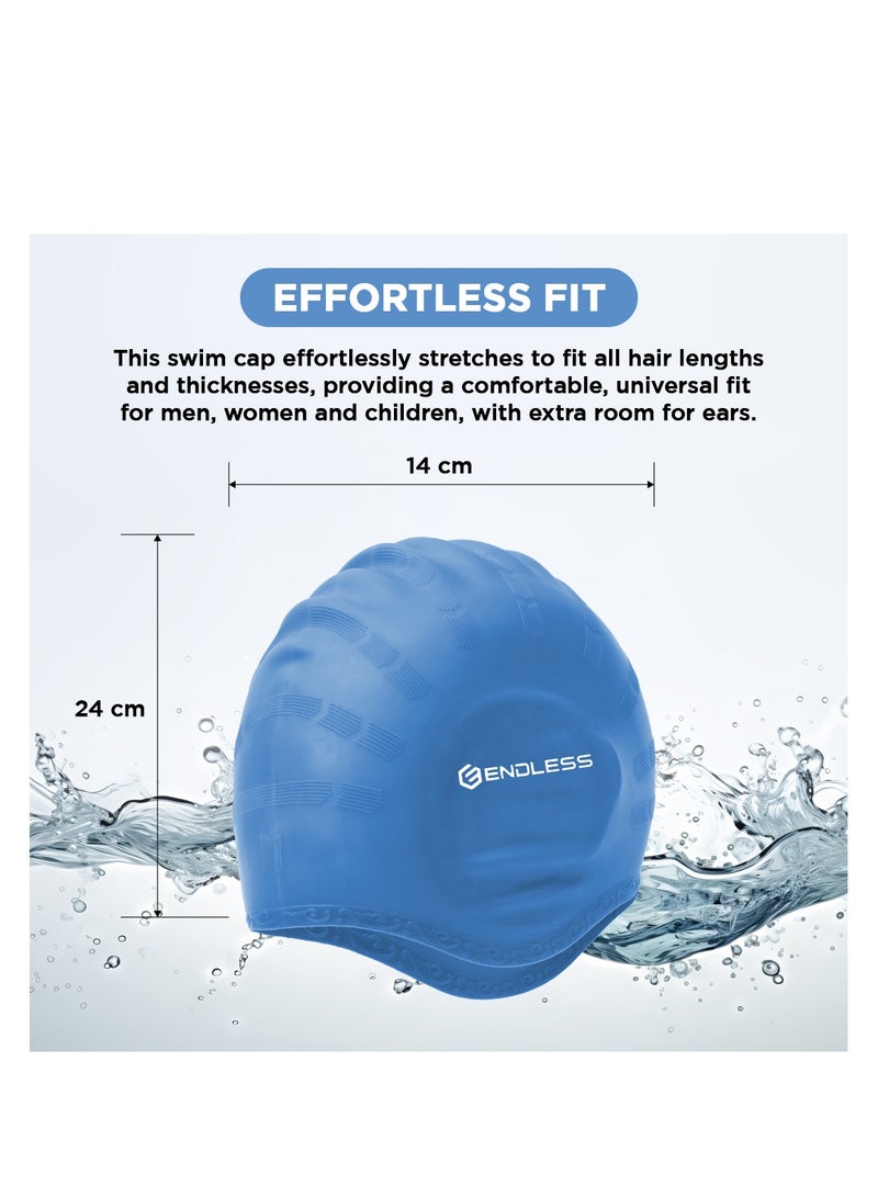 ENDLESS  قبعة سباحة مريحة من السيليكون مع جيوب أذن مريحة | قبعة مرنة بالكامل مقاومة للماء للشعر الطويل والقصير مع حافة أكثر سمكًا | للنساء والرجال - Image 3