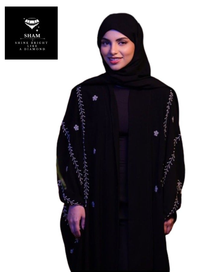 Sham Black Abaya White Designs - Image 1