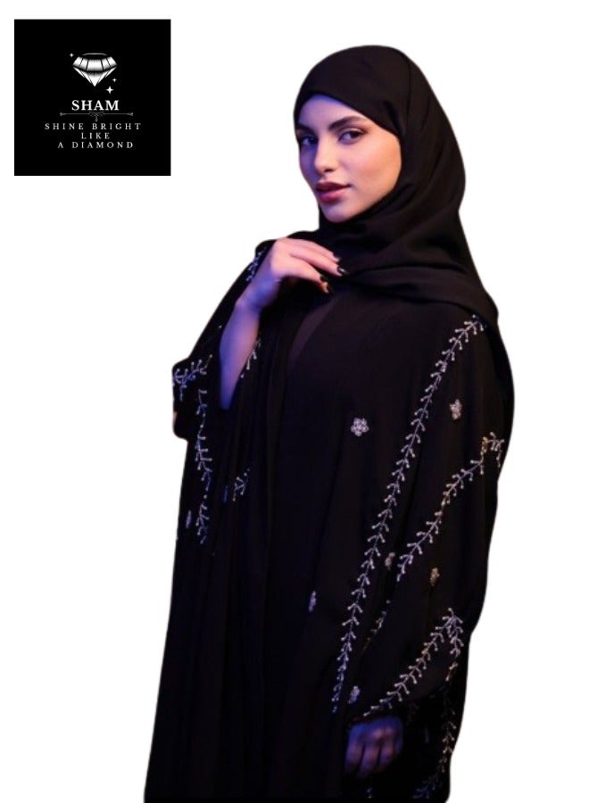 Sham Black Abaya White Designs - Image 2