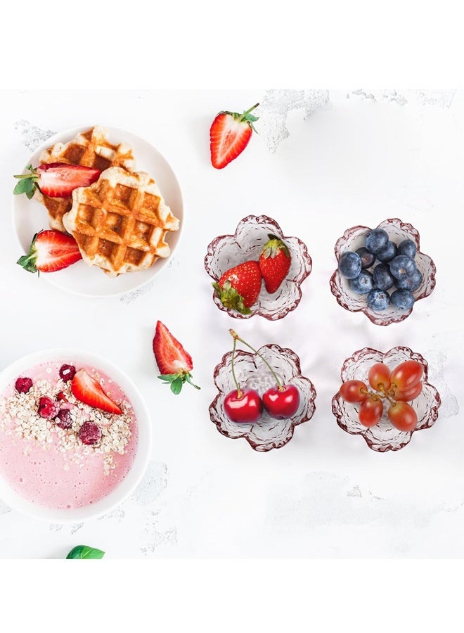 هومستر 4 حزمة صغيرة الوردي الأوعية لمجلس Charcuterie ، 3 "عرض صغير صلصة الصويا القابلة للتراكم طبق ، واضح الزجاج على شكل زهرة وجبة خفيفة غوص وعاء مع حافة موجة للحلوى ، التحضير ، التوابل - Image 3