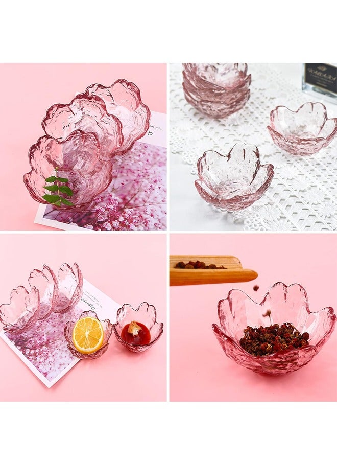 هومستر 4 حزمة صغيرة الوردي الأوعية لمجلس Charcuterie ، 3 "عرض صغير صلصة الصويا القابلة للتراكم طبق ، واضح الزجاج على شكل زهرة وجبة خفيفة غوص وعاء مع حافة موجة للحلوى ، التحضير ، التوابل - Image 5