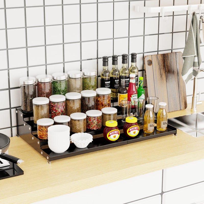 Jojocross Expandable 4-Tier Step Spice Rack Organizer for Kitchen Cabinet Modern Design and Non Skid Space Saving Storage Shelf for Countertop Cabinets Pantry(1Pack/Black) - Image 2
