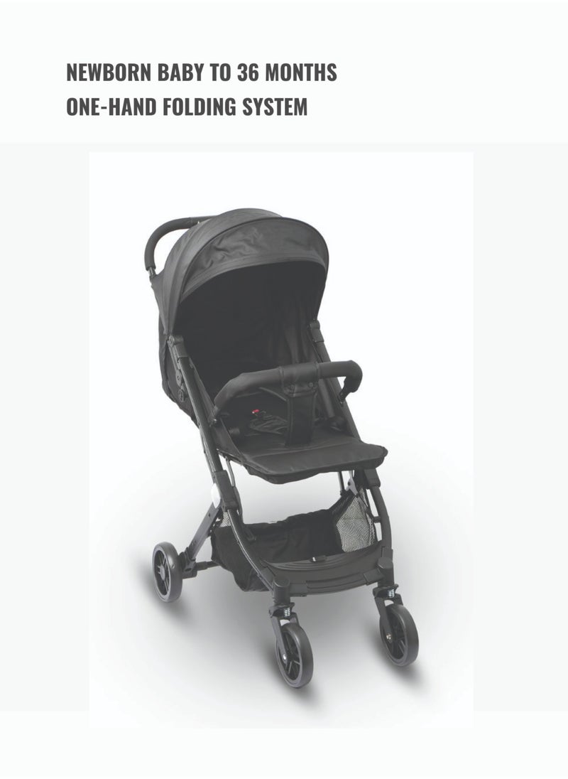 Moms Magic Baby Stroller – One-Hand Fold, Adjustable Features, 5-Point Safety Harness, and Large Storage for Babies 0-36 Months Black  - Image 3