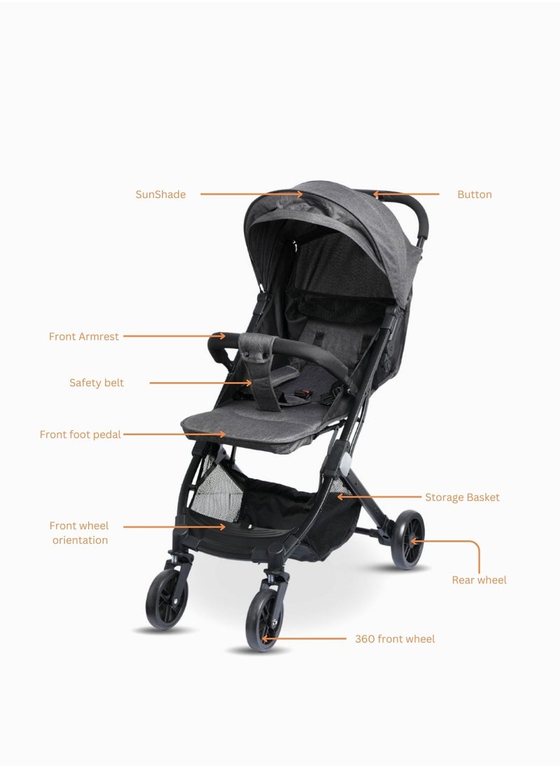 Moms Magic Baby Stroller – One-Hand Fold, Adjustable Features, 5-Point Safety Harness, and Large Storage for Babies 0-36 Months Black  - Image 5