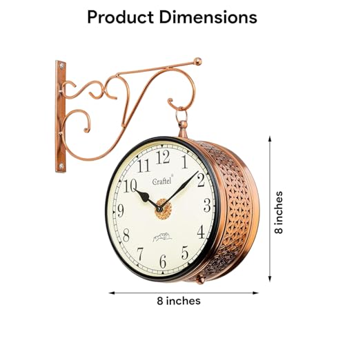 CRAFTEL Metal Analog Double Sided Vintage Railway Station Wall Clock Platform Hanging Clock for Living Room Home Office (Dial - 8 Inches, Rose Gold) - Image 3
