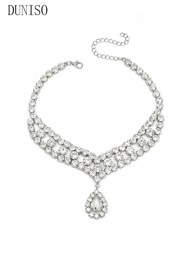 DUNISO Sparkling Rhinestones V Neck Necklace, Bridal Wedding Jewelry, Bridesmaid Party Choker Necklace, Fashion Accessories with a Unique Minimalist Vibe, Jewelry Dress Accessories for Women - Image 2