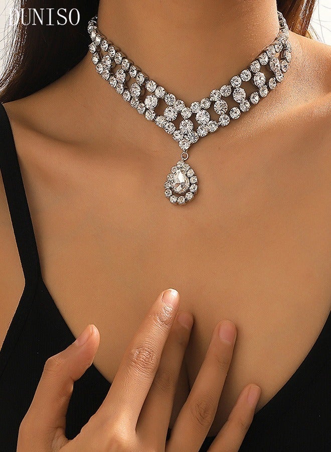 DUNISO Sparkling Rhinestones V Neck Necklace, Bridal Wedding Jewelry, Bridesmaid Party Choker Necklace, Fashion Accessories with a Unique Minimalist Vibe, Jewelry Dress Accessories for Women - Image 1