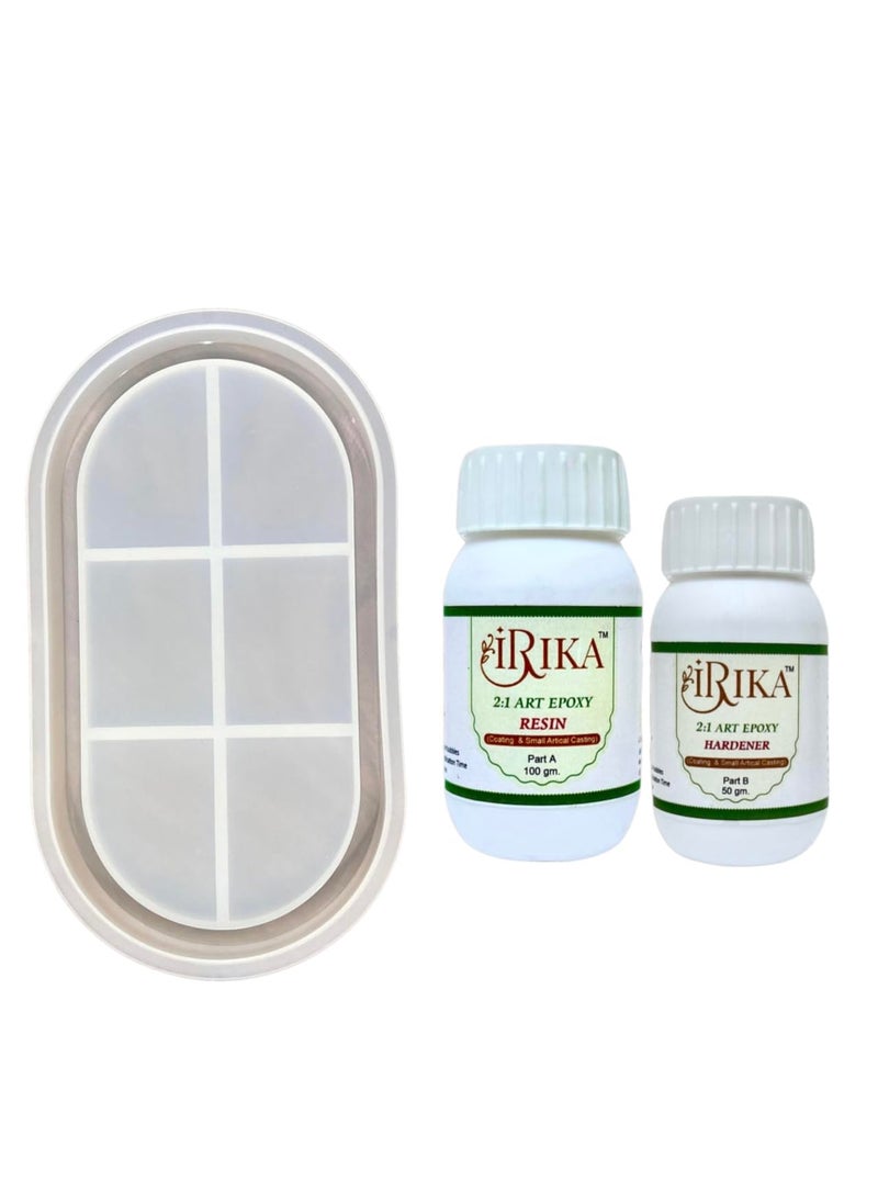 IRIKA Irika art and craft resin 150 gm 21 ratio with pack of 1 oval plate mouldresin artmouldresin kitnon toxic resinclear resinoval tray moldcombo kit  - Image 1