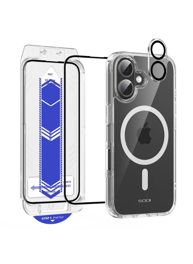 SODI iPhone 16 6.1-inch 3-in-1 all-round protection set | MagSafe compatible | Hybrid protection crystal clear hard back cover | | Anti-yellowing | Suitable for Apple iPhone 16 6.1-inch transparent protective case (1+1+1 piece) - Image 3