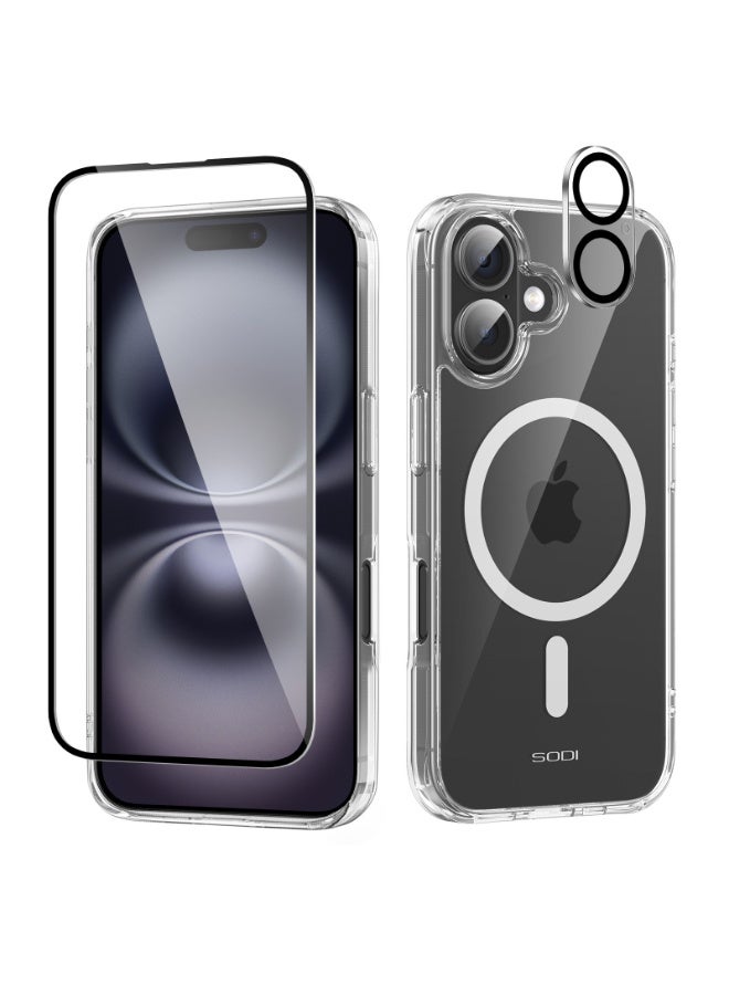 SODI iPhone 16 6.1-inch 3-in-1 all-round protection set | MagSafe compatible | Hybrid protection crystal clear hard back cover | | Anti-yellowing | Suitable for Apple iPhone 16 6.1-inch transparent protective case (1+1+1 piece) - Image 1
