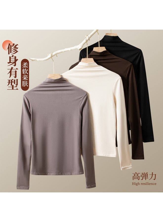 Modal Women'S Autumn/Winter Semi-Turtle Neck Base Layer Shirt 2025 New Arrival, High-End Long Sleeve Knitted Slim Fit Top For Women - Image 4