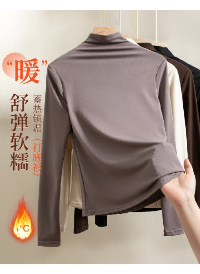 Modal Women'S Autumn/Winter Semi-Turtle Neck Base Layer Shirt 2025 New Arrival, High-End Long Sleeve Knitted Slim Fit Top For Women - Image 1