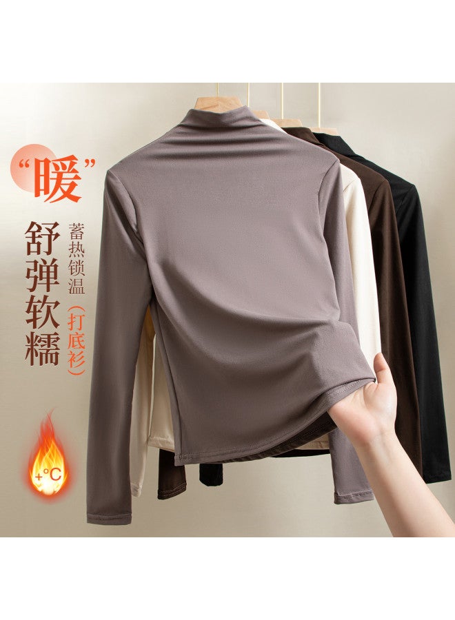 Modal Women'S Autumn/Winter Semi-Turtle Neck Base Layer Shirt 2025 New Arrival, High-End Long Sleeve Knitted Slim Fit Top For Women - Image 2