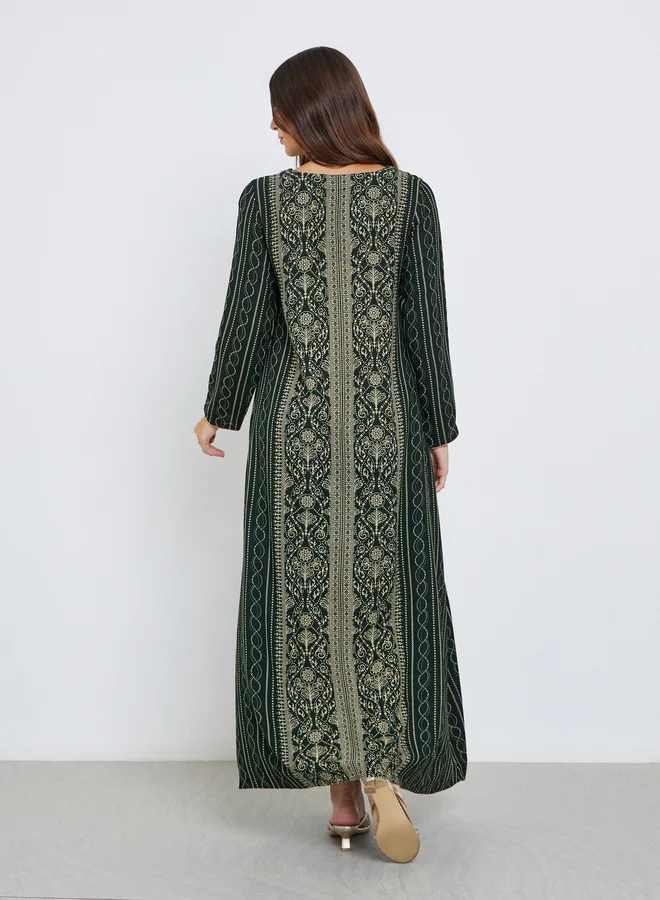 مكسيم كريشن Maxim Creation Gold Thread Embroidery Jalabiya with All Over Print