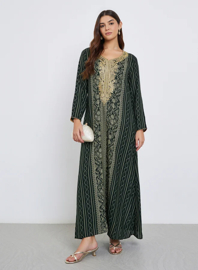 Maxim Creation Maxim Creation Gold Thread Embroidery Jalabiya with All Over Print