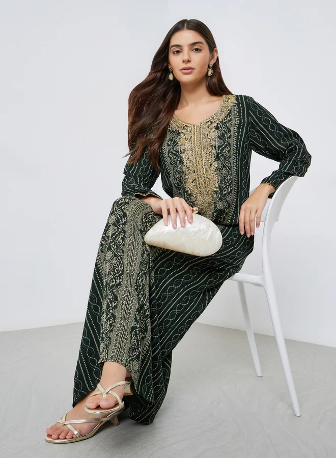 Maxim Creation Maxim Creation Gold Thread Embroidery Jalabiya with All Over Print