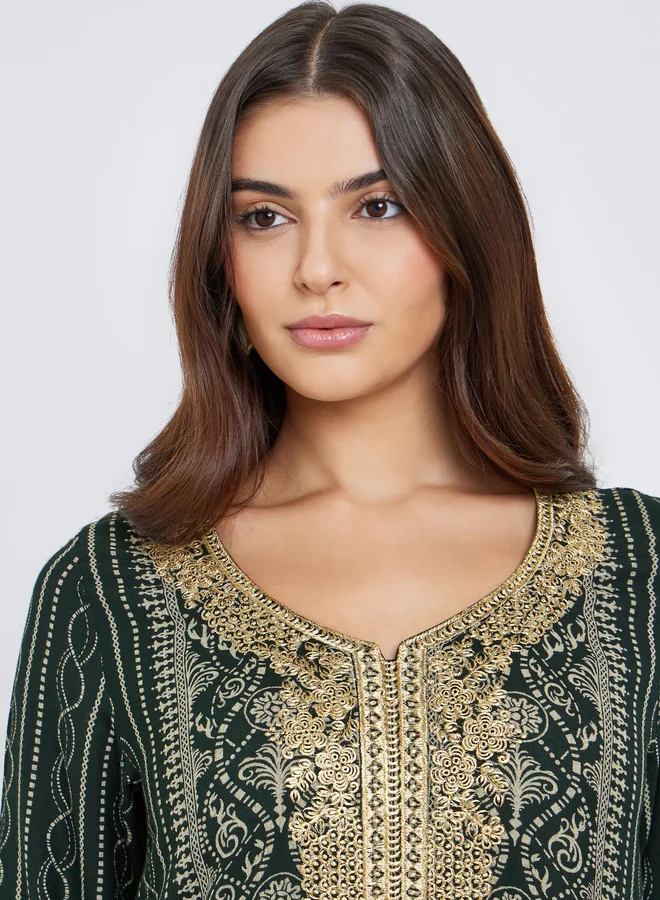 مكسيم كريشن Maxim Creation Gold Thread Embroidery Jalabiya with All Over Print