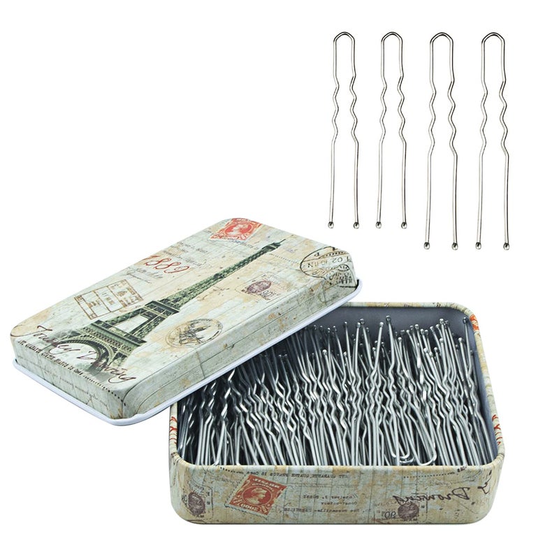 MAORULU 200pcs U Shaped Hair Pins Silver with Cute Case Hairpins for Buns Premium Bobby Pins for Kids Girls and Women Great for All Hair Types24  2 Inch Silver