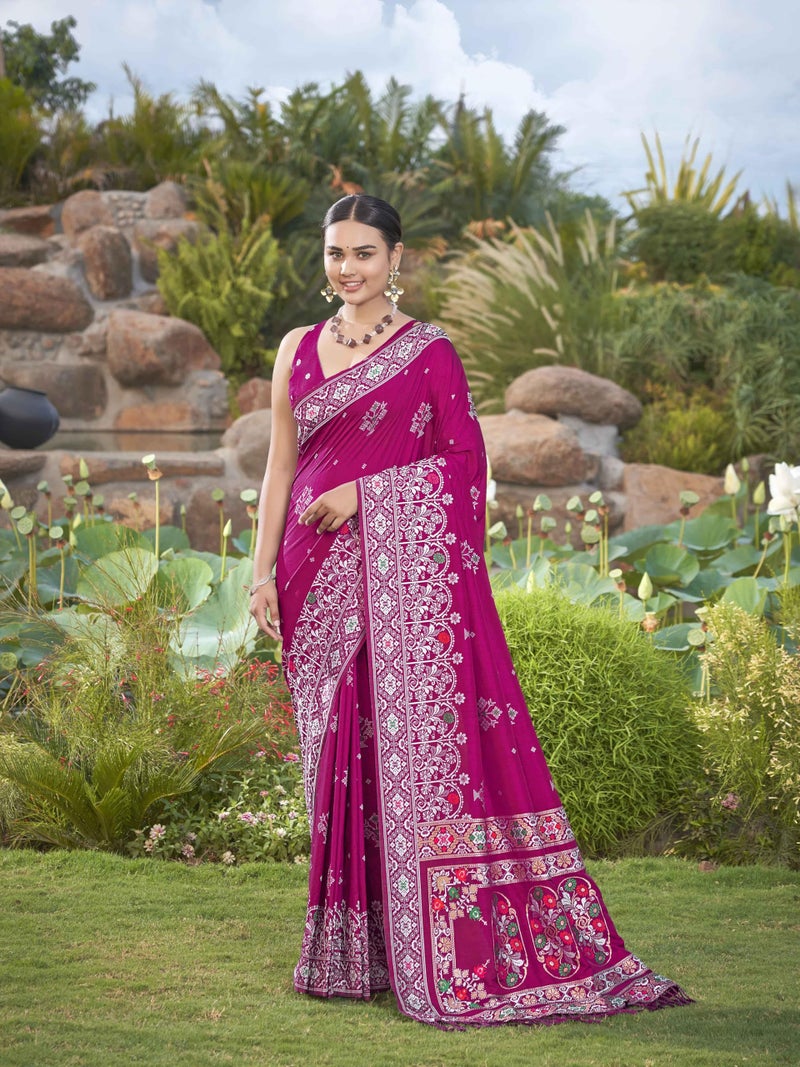 MANOHARI Women's Most Trendy Banarasi Woven Pink Saree With Heavy Jacquard Work Saree With Blouse Piece_MN1941 - Image 2