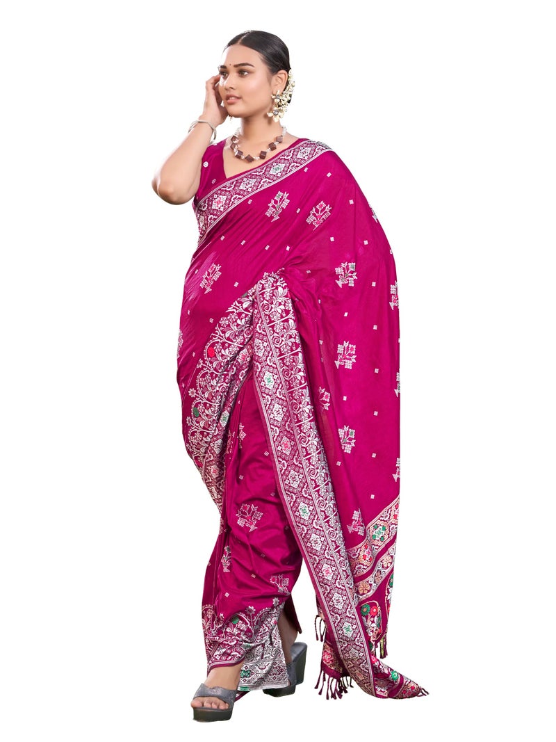 MANOHARI Women's Most Trendy Banarasi Woven Pink Saree With Heavy Jacquard Work Saree With Blouse Piece_MN1941 - Image 1
