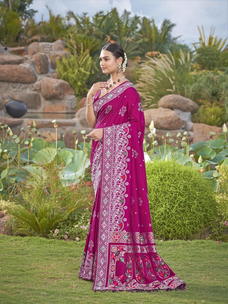 MANOHARI Women's Most Trendy Banarasi Woven Pink Saree With Heavy Jacquard Work Saree With Blouse Piece_MN1941 - Image 3
