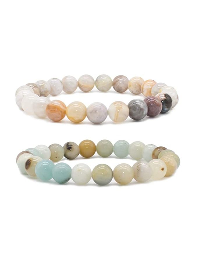 Natural Gem Semi Precious Reiki Healing Crystals Handmade 8mm Round Beads Stretch Bracelet - Image 1