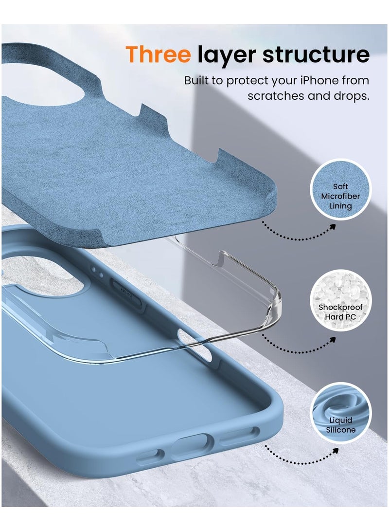 أكاليكس جراب سيليكون متوافق مع iPhone 16 Plus، جراب هاتف سيليكون سائل رفيع مع مصد مطاطي ناعم مقاوم للصدمات مكون من 3 طبقات مع بطانة من مادة TPU (أزرق سماوي) - Image 5