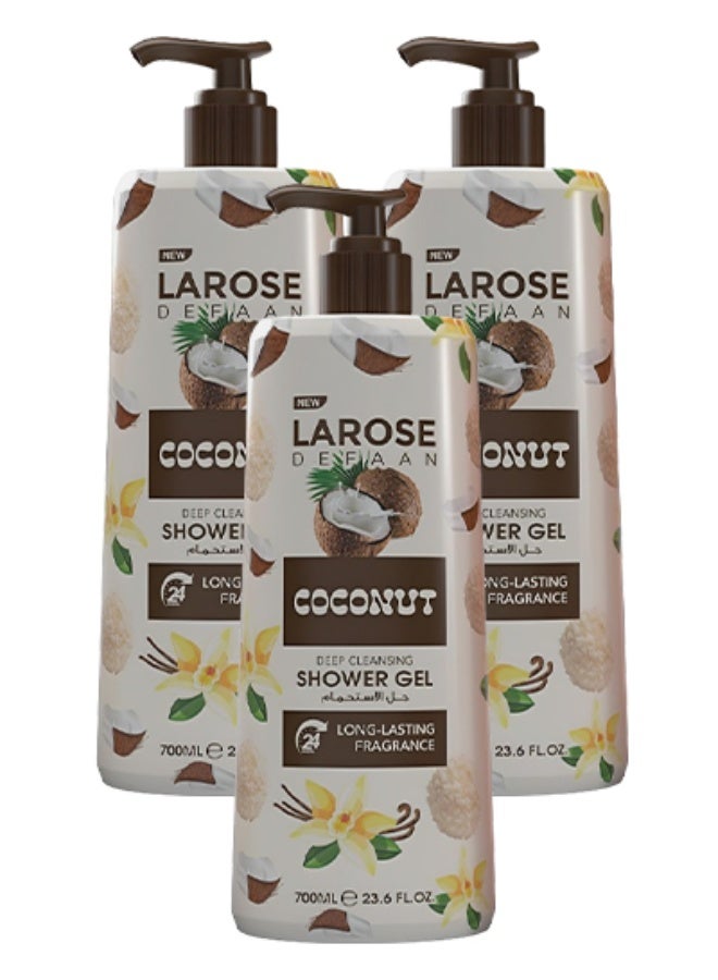 لا روز 3 قطع جل استحمام جوز الهند للتنظيف العميق برائحة تدوم طويلاً 700 مل - Image 1