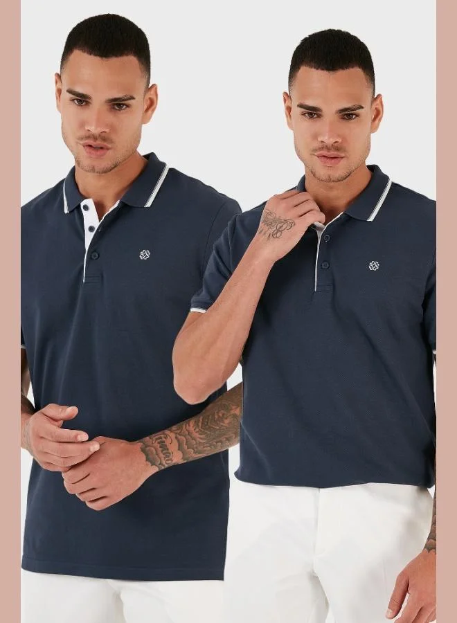 بوراتي تيشيرت بولو رجالي قطن بوراتي بقصة ضيقة بياقة وأزرار عبوة من قطعتين