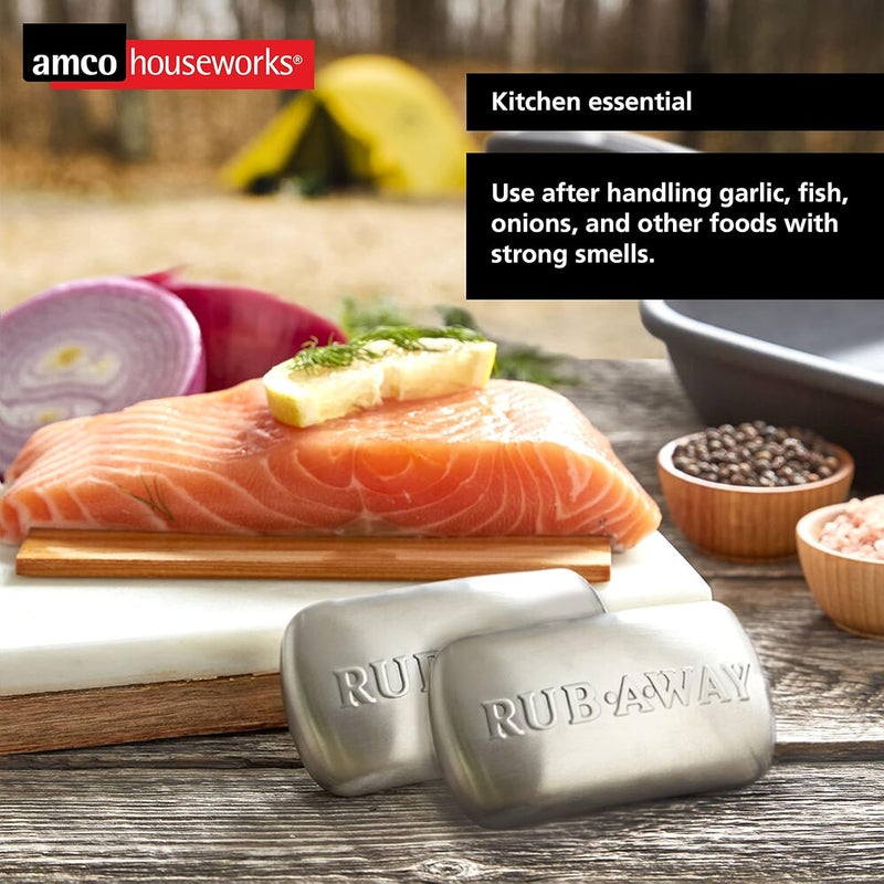 Amco Rub Away Bar, Stainless Steel Odor Absorber (4" x 2.25") - Dishwasher Safe Kitchen & Outdoor Essential for Garlic, Onion, Fishing, Hiking Odors - Natural Odor Remover (Pack of 2) - Image 5