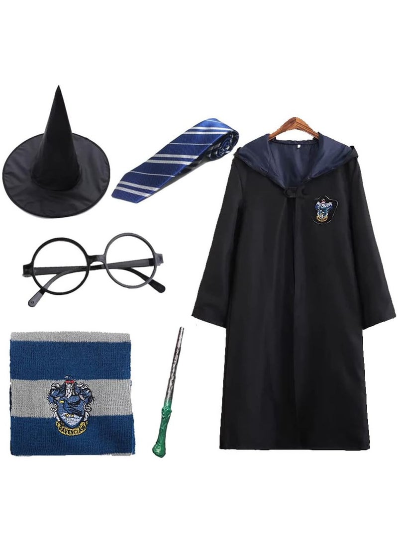 YelaJoy Compatible for 6 Piece Harry Potter COS Performing Set, Harry Potter Ravenclaw Deluxe Robe Childs Costume with Wand Tie Scarf,Costume for Harry Potter Fans Cosplay Gifts Accessory-L  - Image 1