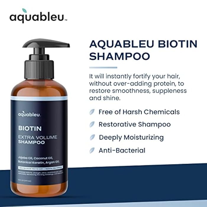 Aquableu Biotin Shampoo – Natural Thickening & Volumizing For Thicker Fuller Hair - Infused With Coconut Oil, Keratin, Argan & Jojoba Oil - Awapuhi Fragrance - No Sulfates or Parabens - 16oz - Image 3
