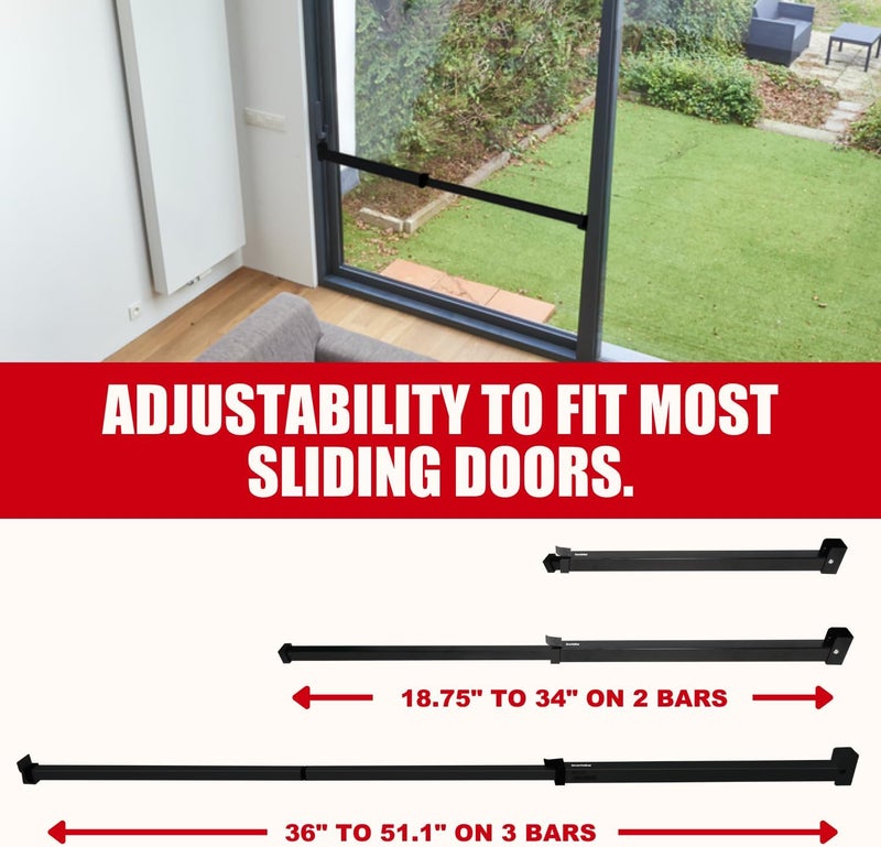 Security Man Sliding Door Security Bar-Child Proof Sliding Door Lock Bar with Anti Lift Lock - Fits Most Doors & Windows - Adjustable Patio Door Security Bar (18.75"- 51.1") Black - Image 3