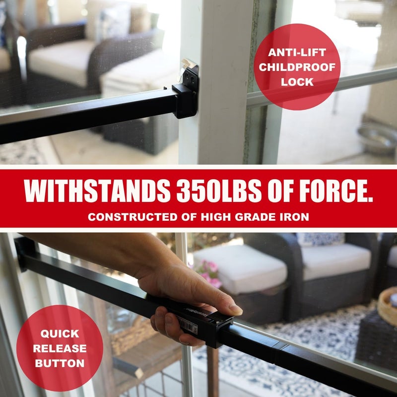 Security Man Sliding Door Security Bar-Child Proof Sliding Door Lock Bar with Anti Lift Lock - Fits Most Doors & Windows - Adjustable Patio Door Security Bar (18.75"- 51.1") Black - Image 5