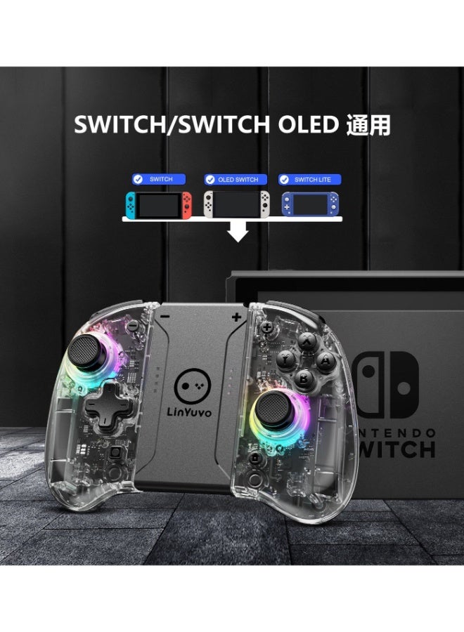 LinYuvo Classic Transparent Gamepad LinYuvo KS37B Wireless Joycon Controller for Switch, Switch Lite, Switch OLED with Colorful RGB Light, Metal Joystick, Six-Axis Gyroscope, Turbo Function, Adjustment Dual Vibration, Programmable Buttons, Programmable Mapping Function, Screenshot Function - Image 5