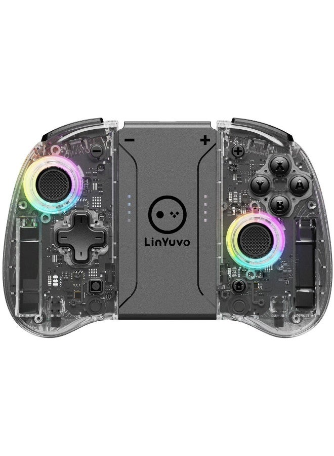 LinYuvo Classic Transparent Gamepad LinYuvo KS37B Wireless Joycon Controller for Switch, Switch Lite, Switch OLED with Colorful RGB Light, Metal Joystick, Six-Axis Gyroscope, Turbo Function, Adjustment Dual Vibration, Programmable Buttons, Programmable Mapping Function, Screenshot Function - Image 1