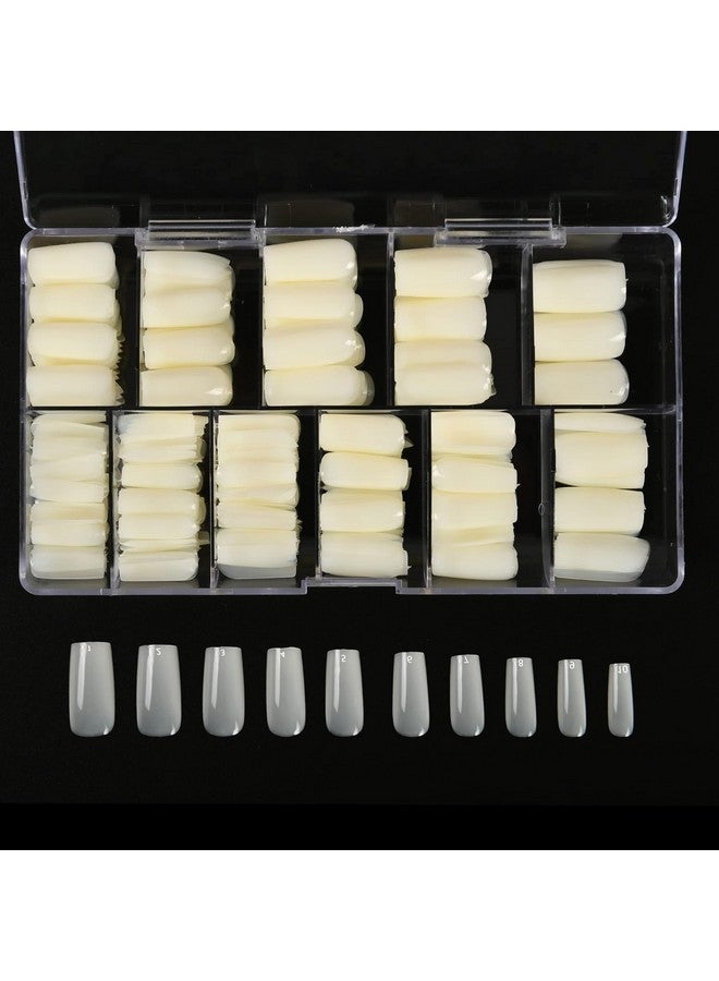 Fameza Square Soft Nail Tips, Natural Acrylic Fake Nail Tips, Full Cover Press On False Nails With Box For Nail Tips Art Salons, 10 Sizes, 100Pcs (Natural) - Image 1