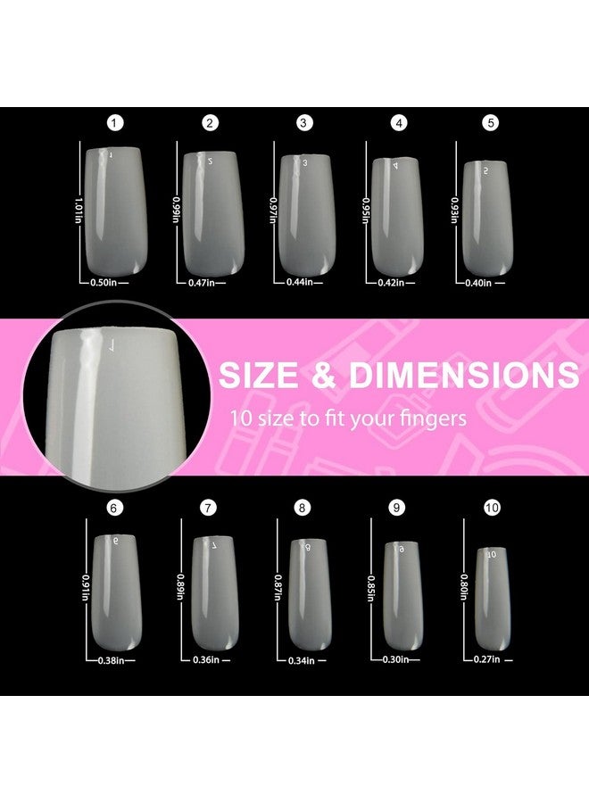 Fameza Square Soft Nail Tips, Natural Acrylic Fake Nail Tips, Full Cover Press On False Nails With Box For Nail Tips Art Salons, 10 Sizes, 100Pcs (Natural) - Image 2