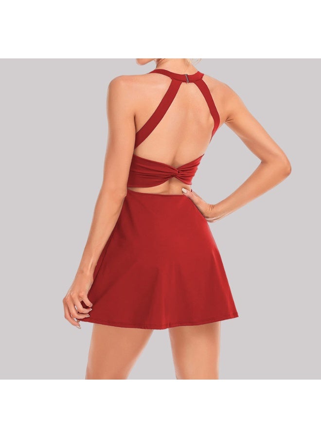 Solid Color Dresses Backless Sling Tennis Dress Shorts Athletic Dresses Summer Women's Clothing Women sports top  - Image 1