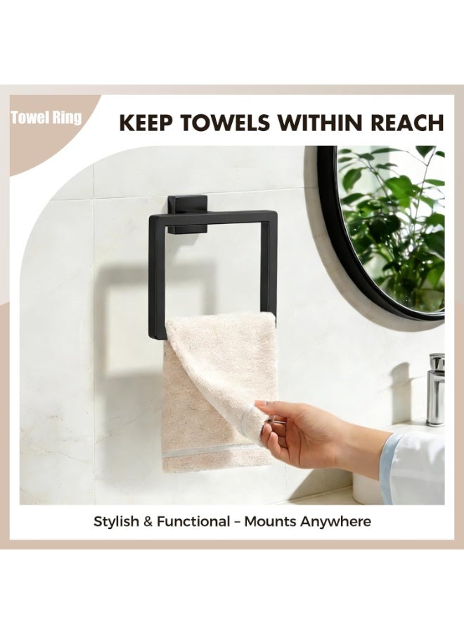 5-Pieces Matte Black Bathroom Hardware Accessories Set, SUS304 Stainless Steel Bath Towel Bar Set, Towel Racks for Bathroom Wall Mounted. - Image 4