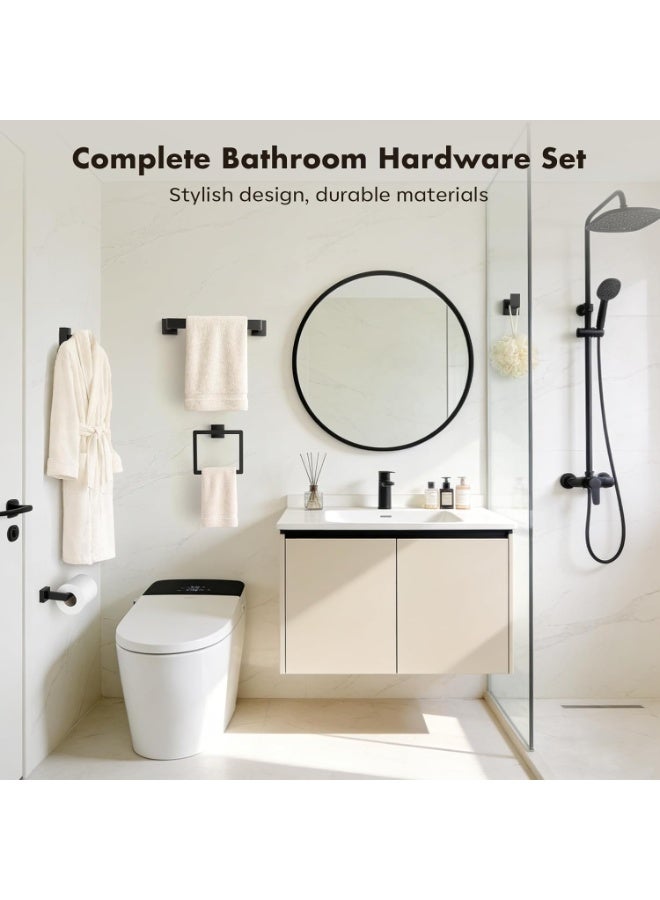 5-Pieces Matte Black Bathroom Hardware Accessories Set, SUS304 Stainless Steel Bath Towel Bar Set, Towel Racks for Bathroom Wall Mounted. - Image 1