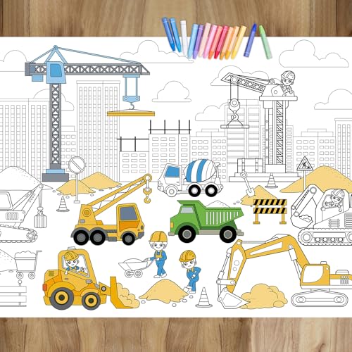 Tevxj Construction Coloring Poster for Dump Truck Giant Coloring Tablecloth Large Wall Art Coloring Poster Huge Table Cover Christmas Gift Birthday Party Supplies Favor 314 x 433 Inch - Image 1
