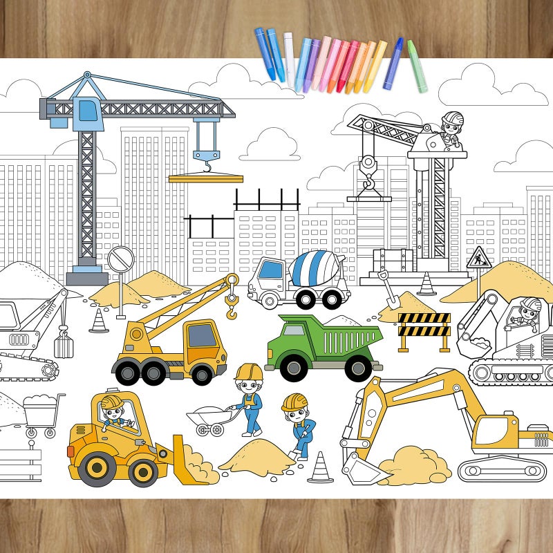 Tevxj Construction Coloring Poster for Dump Truck Giant Coloring Tablecloth Large Wall Art Coloring Poster Huge Table Cover Christmas Gift Birthday Party Supplies Favor 314 x 433 Inch - Image 2