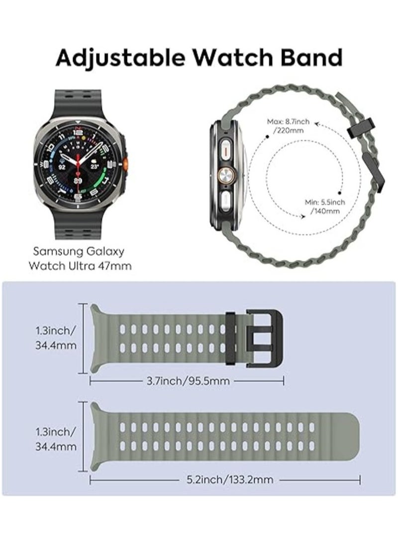 Rugged Band Compatible with Samsung Galaxy Watch 7 Ultra Band 47mm, Soft Silicone Sport Waterproof Strap Marine Bands for Galaxy Watch Ultra 2024 for Men & Women - Image 2
