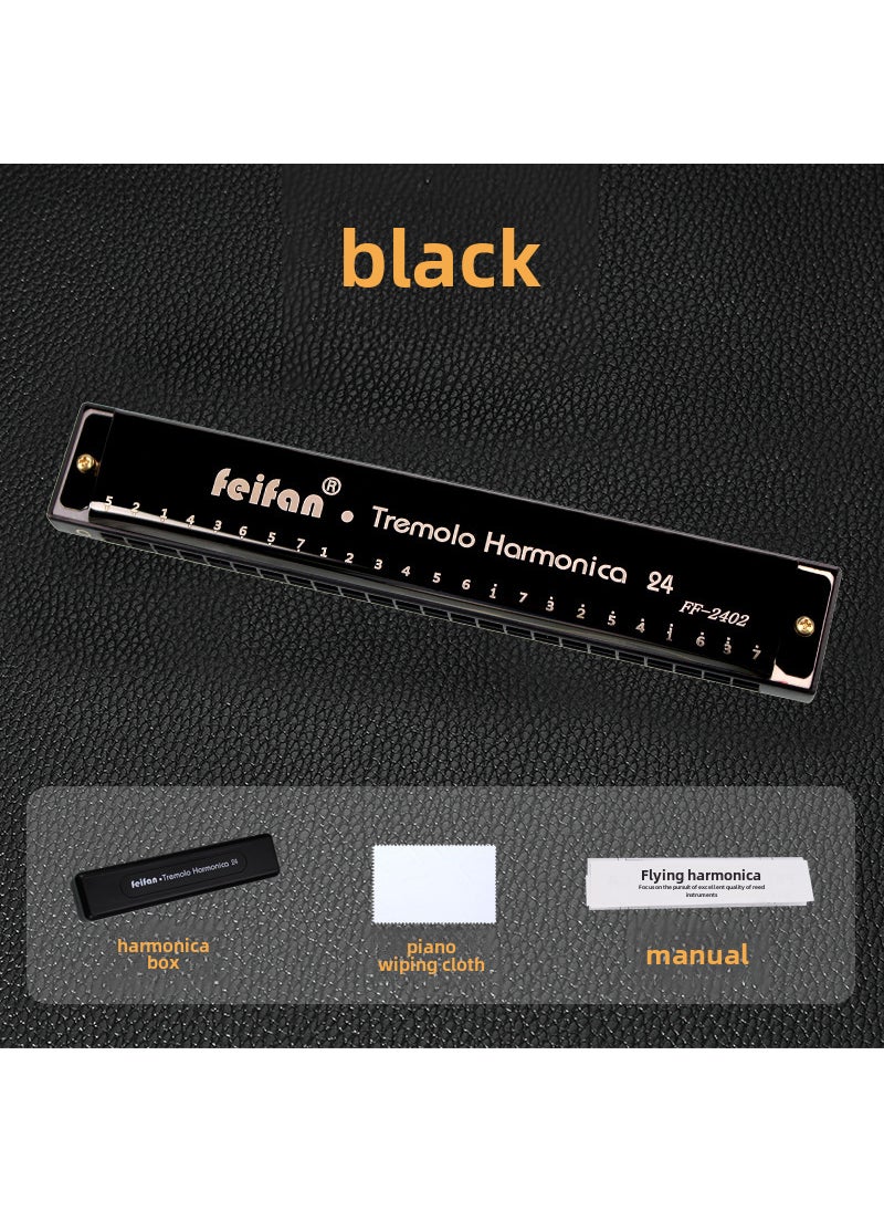 Generic 24-Hole Metal C Harmonica for Beginners Black 