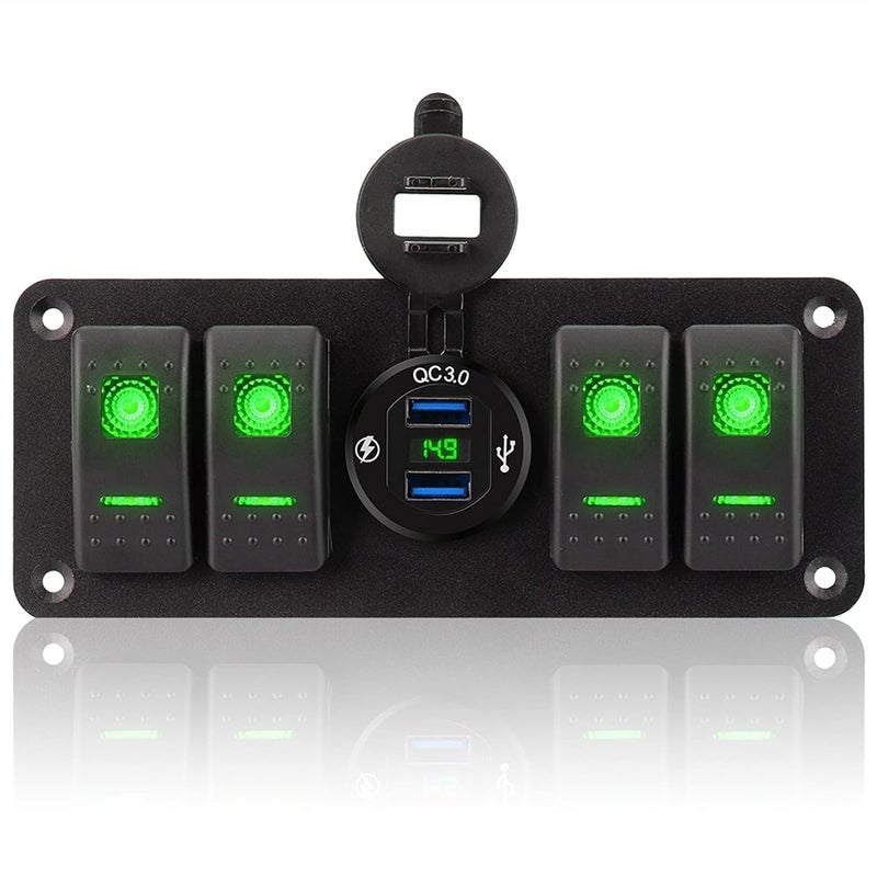 Wivplex 4 Gang Car Switch Panel with USB and Voltmeter - Image 2