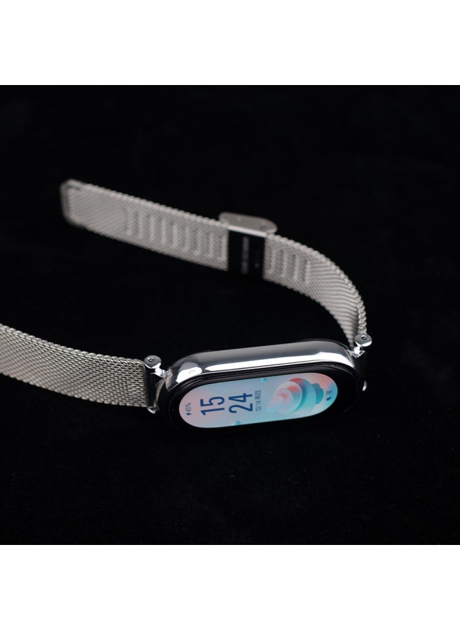 Generic - Universal Metal Strap For XiaomiBand 8 7 6 5 4 3 Cs Stainless Steel Milanese Buckle Fitness Tracker Replacement Band-Color:Silver CS Buckle-Specifications:06 Line Meters 8/9 - Image 1