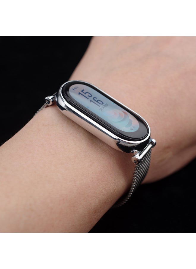 Generic - Universal Metal Strap For XiaomiBand 8 7 6 5 4 3 Cs Stainless Steel Milanese Buckle Fitness Tracker Replacement Band-Color:Silver CS Buckle-Specifications:06 Line Meters 8/9 - Image 1